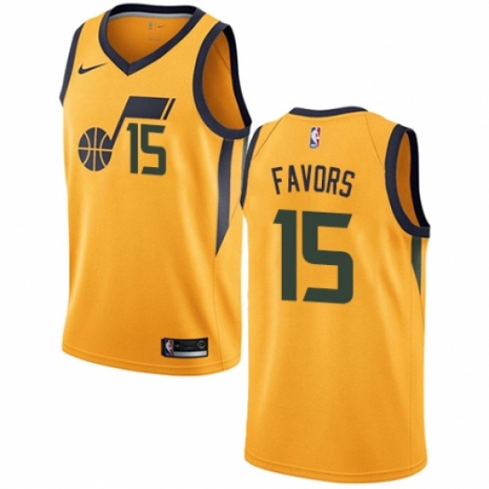 Men's Nike Utah Jazz #15 Derrick Favors Swingman Gold NBA Jersey Statement Edition - Ujersey