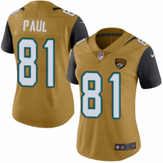 Women's Nike Jacksonville Jaguars #81 Niles Paul Limited Gold Rush Vapor Untouchable NFL Jersey - Ujersey