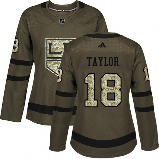 Women's Adidas Los Angeles Kings #18 Dave Taylor Authentic Green Salute to Service NHL Jersey - Ujersey