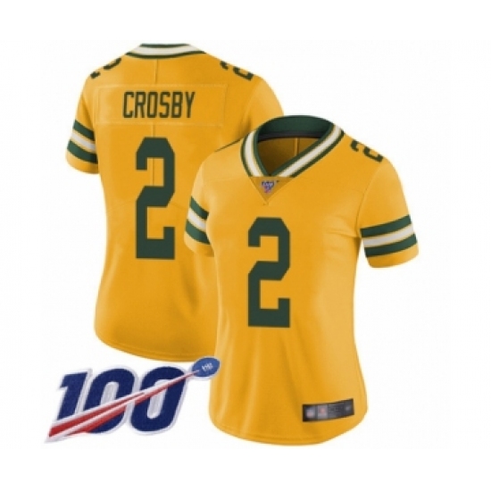Women's Green Bay Packers #2 Mason Crosby Limited Gold Rush Vapor Untouchable 100th Season Football Jersey - Ujersey