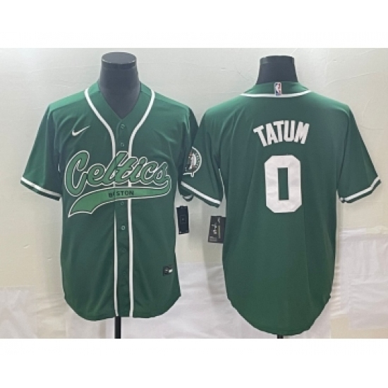 Men's Boston Celtics #0 Jayson Tatum Green With Patch Stitched Baseball Jersey - Ujersey