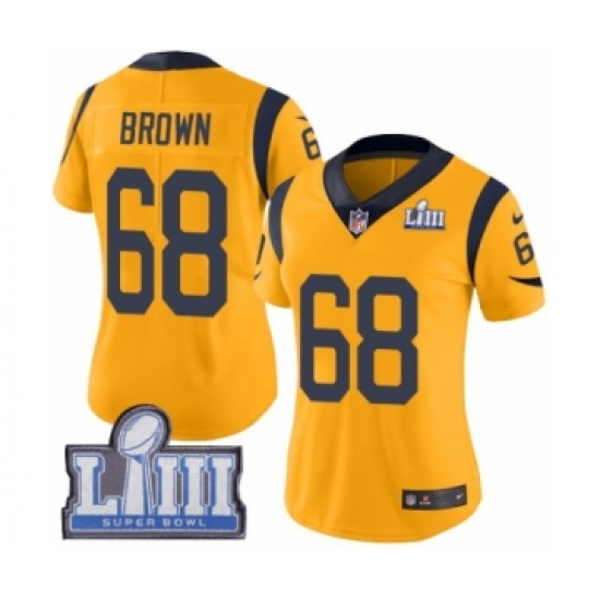 Women's Nike Los Angeles Rams #68 Jamon Brown Limited Gold Rush Vapor Untouchable Super Bowl LIII Bound NFL Jersey - Ujersey