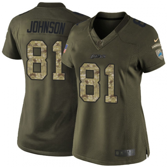 Women's Nike Detroit Lions #81 Calvin Johnson Elite Green Salute to Service NFL Jersey - Ujersey