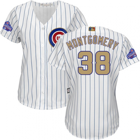 Women's Majestic Chicago Cubs #38 Mike Montgomery Authentic White 2017 Gold Program MLB Jersey - Ujersey