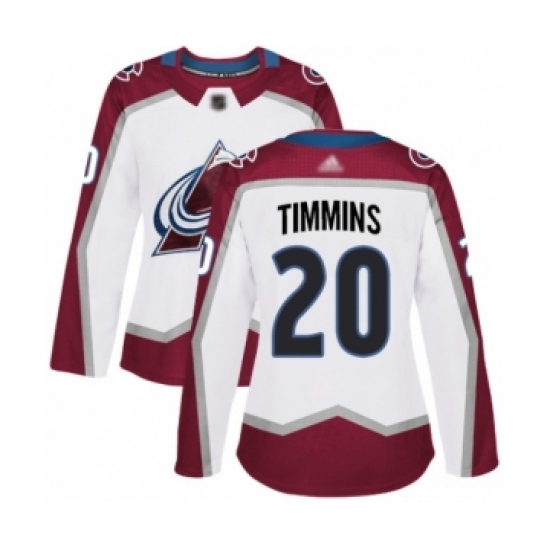 Women's Colorado Avalanche #20 Conor Timmins Authentic White Away Hockey Jersey - Ujersey
