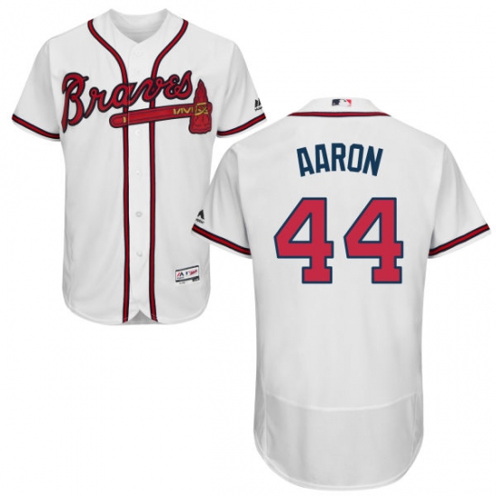 Men's Majestic Atlanta Braves #44 Hank Aaron White Home Flex Base Authentic Collection MLB Jersey - Ujersey