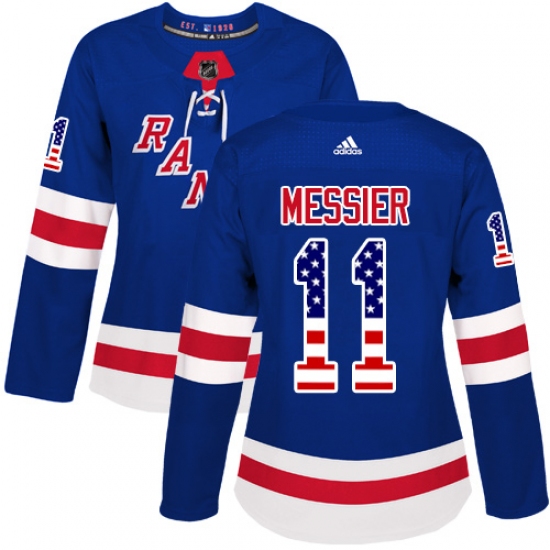 Women's Adidas New York Rangers #11 Mark Messier Authentic Royal Blue USA Flag Fashion NHL Jersey - Ujersey
