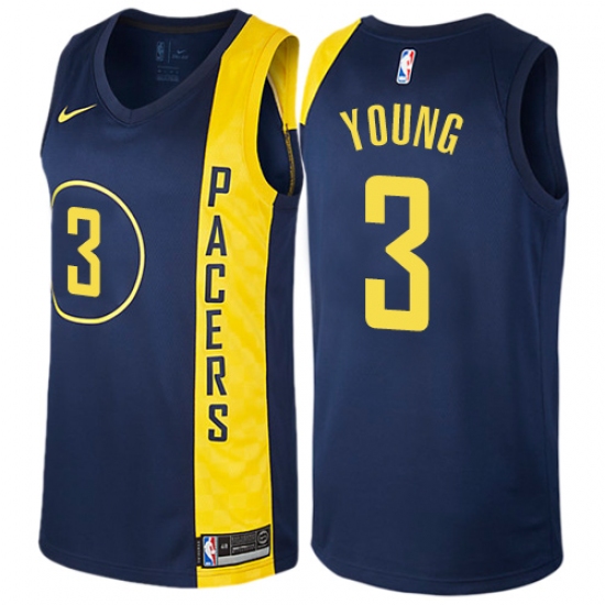 Men's Nike Indiana Pacers #3 Joe Young Authentic Navy Blue NBA Jersey - City Edition - Ujersey