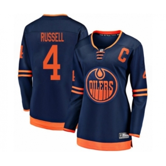 Women's Edmonton Oilers #4 Kris Russell Authentic Navy Blue Alternate Fanatics Branded Breakaway Hockey Jersey - Ujersey