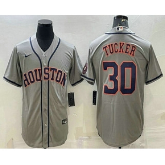 Men's Houston Astros #30 Kyle Tucker Grey With Patch Stitched MLB Cool Base Nike Jersey - Ujersey