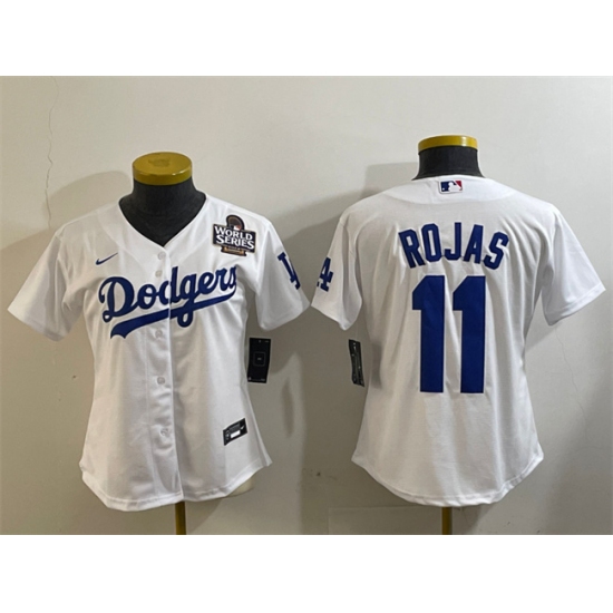 Women's Los Angeles Dodgers #11 Miguel Rojas White 2024 World Series Cool Base Stitched Baseball Jersey(Run Small)