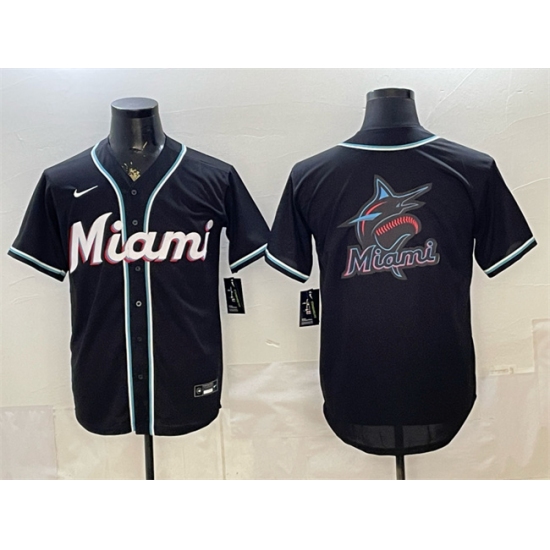 Men's Miami Marlins Team Big Logo 2026 Fashion Replica Black Out Stitched Baseball Jersey - Ujersey