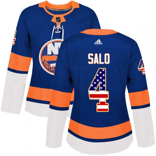 Women's Adidas New York Islanders #4 Robin Salo Authentic Royal Blue USA Flag Fashion NHL Jersey - Ujersey