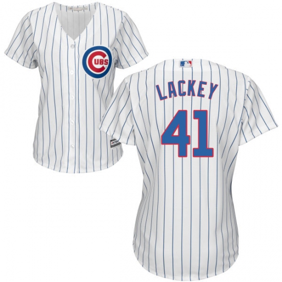 Women's Majestic Chicago Cubs #41 John Lackey Authentic White Home Cool Base MLB Jersey - Ujersey