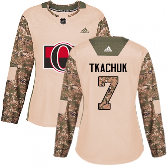 Women's Adidas Ottawa Senators #7 Brady Tkachuk Authentic Camo Veterans Day Practice NHL Jersey - Ujersey