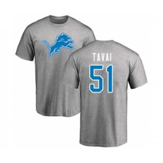 Football Detroit Lions #51 Jahlani Tavai Ash Name & Number Logo T-Shirt - Ujersey NHL