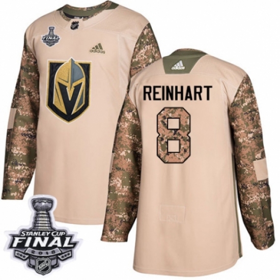 Youth Adidas Vegas Golden Knights #8 Griffin Reinhart Authentic Camo Veterans Day Practice 2018 Stanley Cup Final NHL Jersey - Ujersey