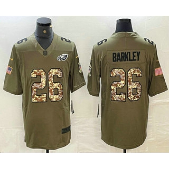 Men's Philadelphia Eagles #26 Saquon Barkley Olive With Camo 2017 Salute To Service Stitched NFL Nike Limited Jersey - Ujersey
