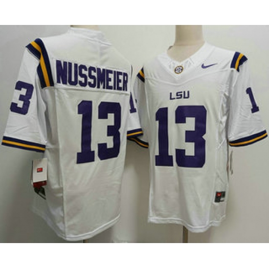 Men's LSU Tigers #13 Garrett Nussmeier White FUSE College Stitched Jersey - Ujersey