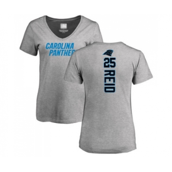Football Women's Carolina Panthers #25 Eric Reid Ash Backer V-Neck T-Shirt - Ujersey