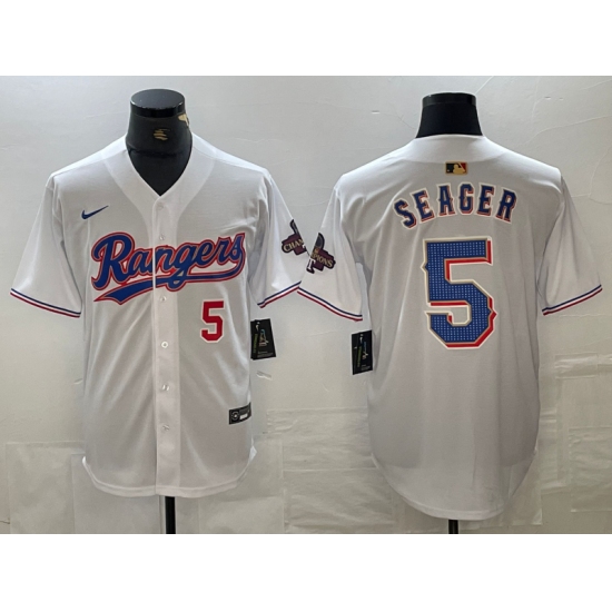 Men's Texas Rangers #5 Corey Seager Number White 2023 World Series Champions Cool Base Jersey - Ujersey