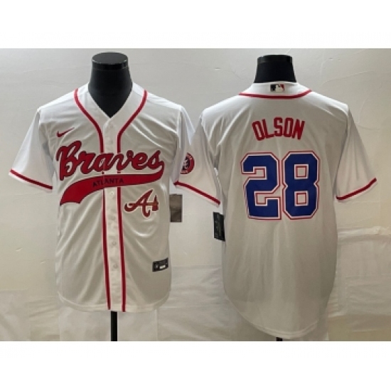 Men's Atlanta Braves #28 Matt Olson White Cool Base Stitched Baseball Jersey1 - Ujersey