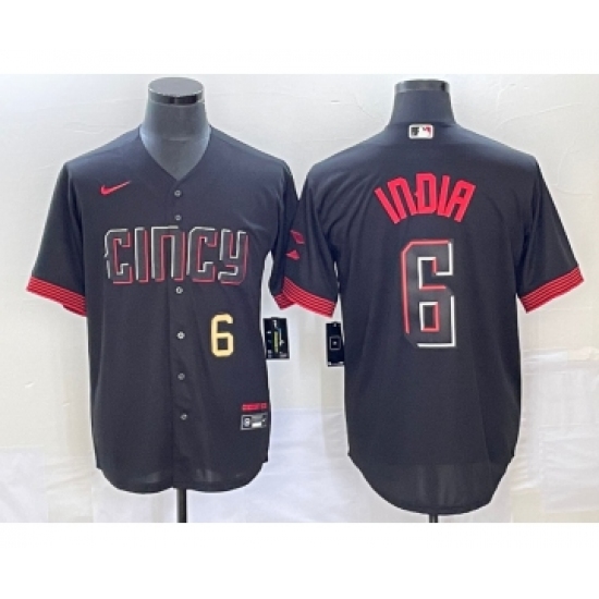 Men's Cincinnati Reds #6 Jonathan India Number Black 2023 City Connect Stitched Jersey1 - Ujersey