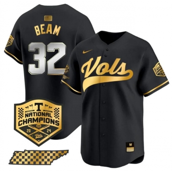 Men's Tennessee Volunteers #32 Drew Beam Black Gold 2024 Champions Vapor Limited Stitched Jersey - Ujersey