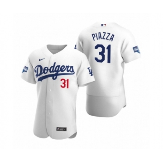 Men's Los Angeles Dodgers #31 Mike Piazza White 2020 World Series Champions Authentic Jersey - Ujersey