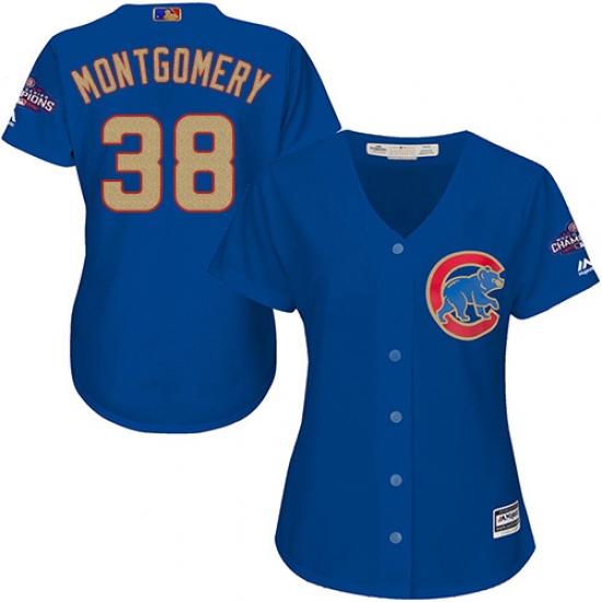 Women's Majestic Chicago Cubs #38 Mike Montgomery Authentic Royal Blue 2017 Gold Champion MLB Jersey - Ujersey