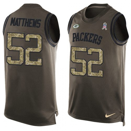 Men's Nike Green Bay Packers #52 Clay Matthews Limited Green Salute to Service Tank Top NFL Jersey - Ujersey