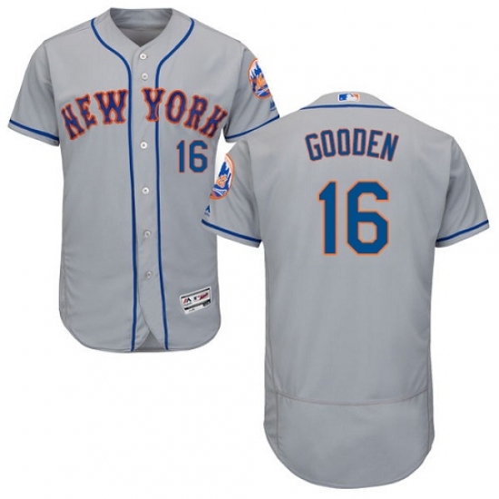 Men's Majestic New York Mets #16 Dwight Gooden Grey Road Flex Base Authentic Collection MLB Jersey - Ujersey