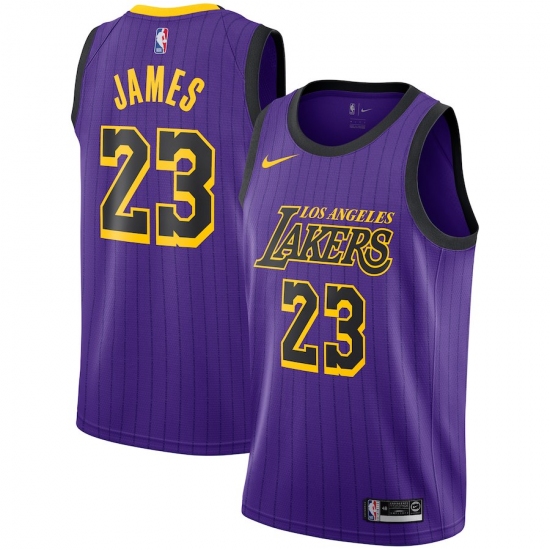 Women's Nike Los Angeles Lakers #23 LeBron James Swingman Purple stripe NBA Jersey - Ujersey