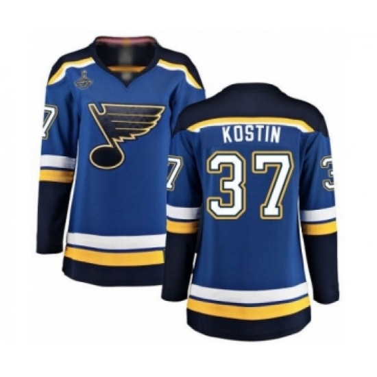 Women's St. Louis Blues #37 Klim Kostin Fanatics Branded Royal Blue Home Breakaway 2019 Stanley Cup Champions Hockey Jersey - Ujersey