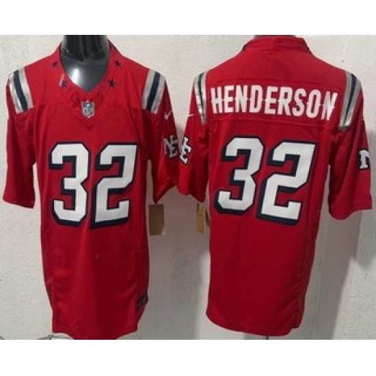 Men's New England Patriots #32 TreVeyon Henderson Limited Red Rivalries FUSE Vapor Jersey - Ujersey