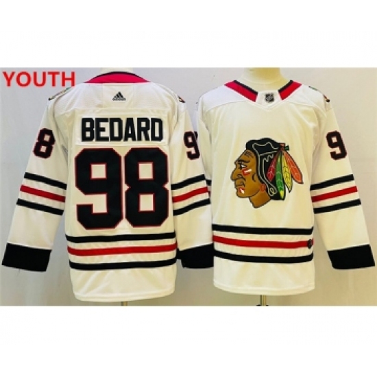 Youth Chicago Blackhawks #98 Connor Bedard White Black Stitched Jersey