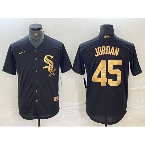 Men's Chicago White Sox #45 Michael Jordan Black Gold Cool Base Stitched Baseball Jersey - Ujersey