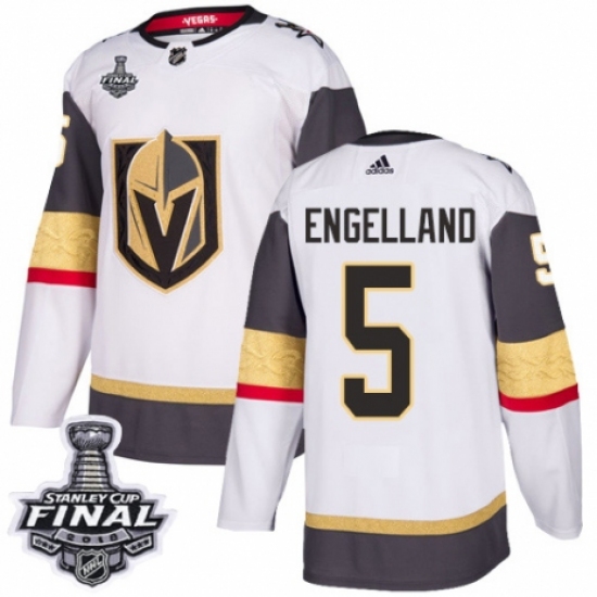 Youth Adidas Vegas Golden Knights #5 Deryk Engelland Authentic White Away 2018 Stanley Cup Final NHL Jersey - Ujersey