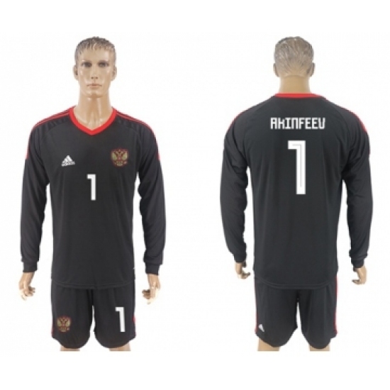 Russia #1 Akinfeev Black Long Sleeves Goalkeeper Soccer Country Jersey