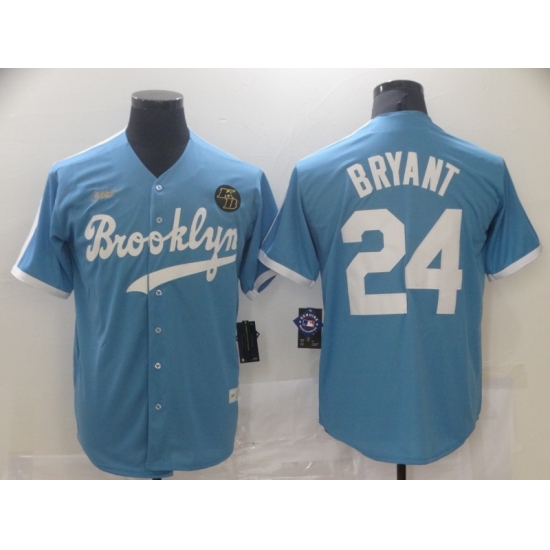 Men's Los Angeles Dodgers #24 Kobe Bryant Light Blue Throwback With KB Patch Cool Base Stitched Baseball Jersey - Ujersey