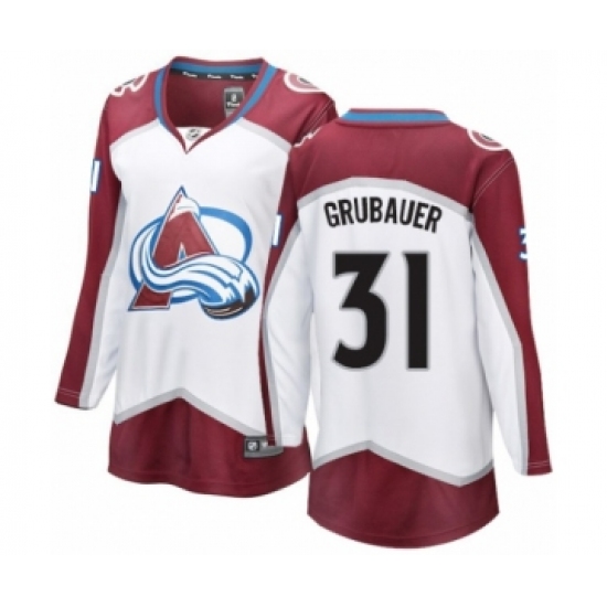 Women's Colorado Avalanche #31 Philipp Grubauer Authentic White Away Fanatics Branded Breakaway NHL Jersey - Ujersey