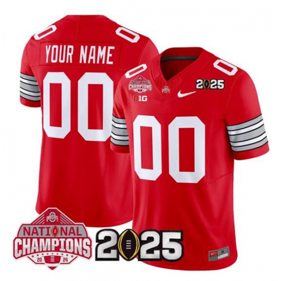 Men's Ohio State Buckeyes Active Player Custom Red 2025 CFP Final With National Champions Patch F.U.S.E. Vapor Limited Stitched Jersey - Ujersey