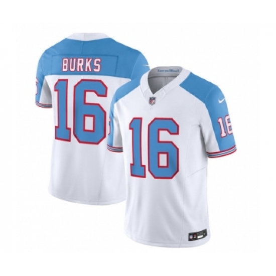 Men's Nike Tennessee Titans #16 Treylon Burks White Blue 2023 F.U.S.E. Vapor Limited Throwback Football Stitched Jersey - Ujersey