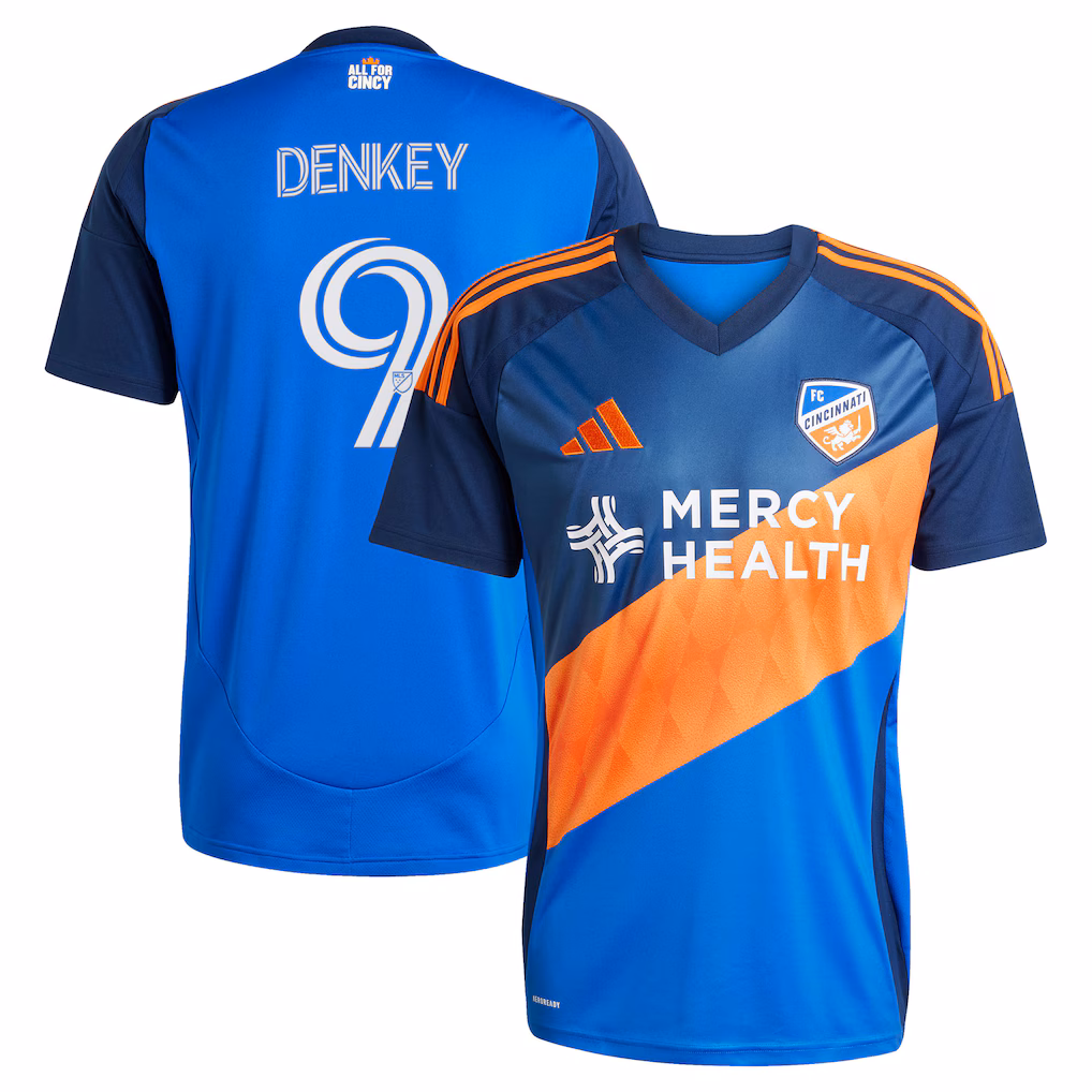 Men's FC Cincinnati Kévin Denkey adidas Blue 2025 Orange and Blue Legacy Kit Replica Player Jersey - Ujersey NHL