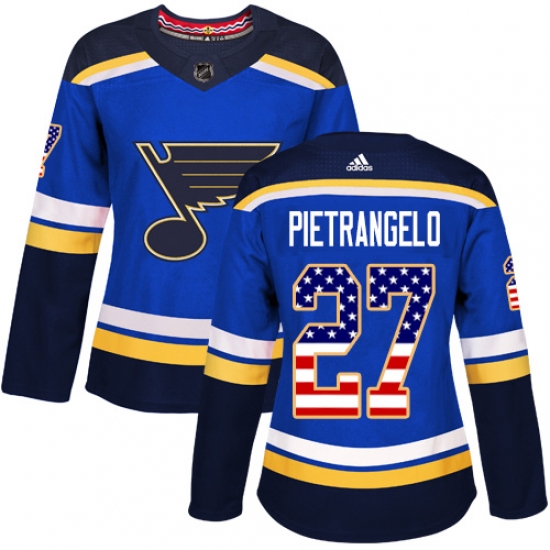 Women's Adidas St. Louis Blues #27 Alex Pietrangelo Authentic Blue USA Flag Fashion NHL Jersey - Ujersey