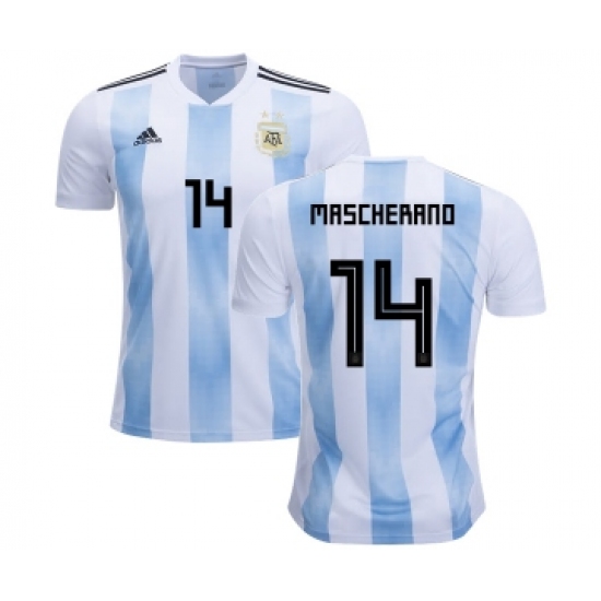 Argentina #14 Mascherano Home Kid Soccer Country Jersey