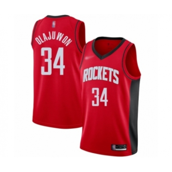 Youth Houston Rockets #34 Hakeem Olajuwon Swingman Red Finished Basketball Jersey - Icon Edition - Ujersey