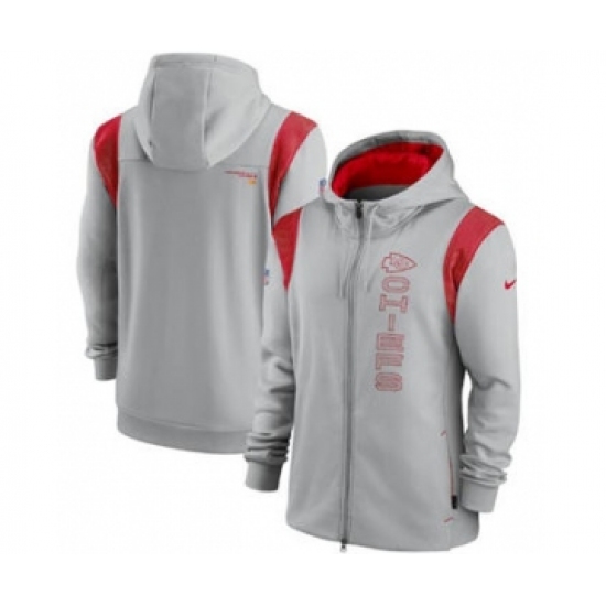 Men's Kansas City Chiefs 2021 Gray Sideline Team Performance Full-Zip Hoodie - Ujersey
