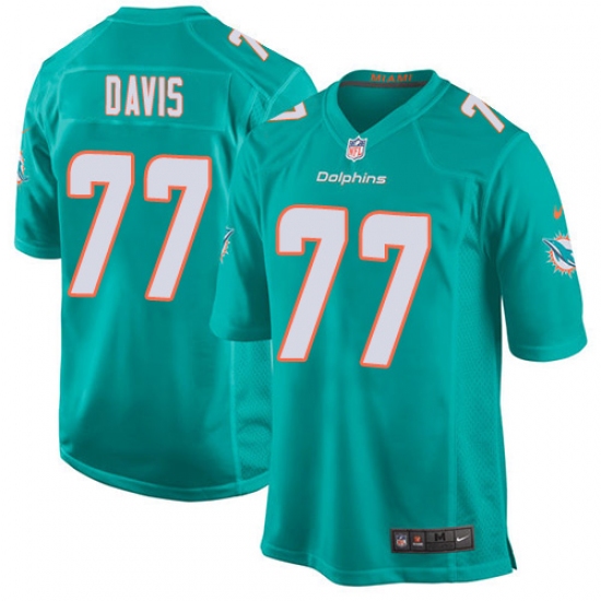 Men's Nike Miami Dolphins #77 Jesse Davis Game Aqua Green Team Color NFL Jersey - Ujersey