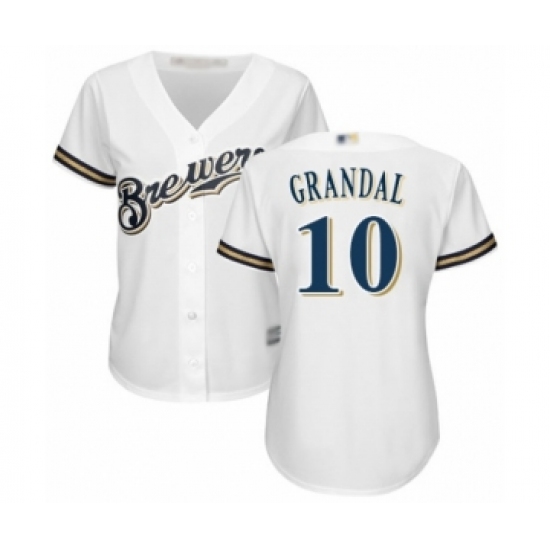 Women's Milwaukee Brewers #10 Yasmani Grandal Authentic White Alternate Cool Base Baseball Jersey - Ujersey